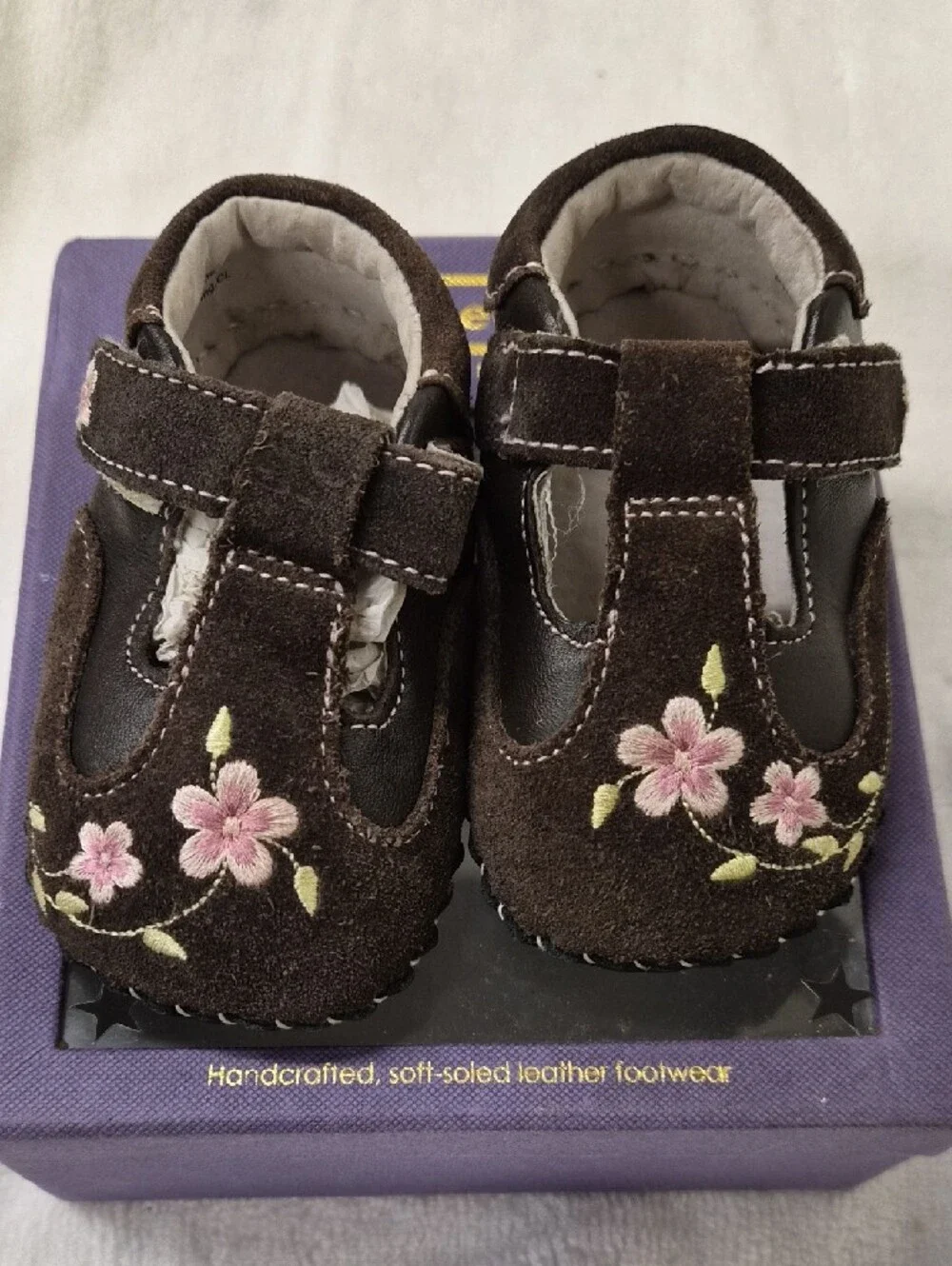 pediped Brown Floral Mary Jane Baby Shoes